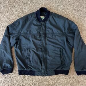 Vintage Hill & Archer Men’s Bomber Jacket Size L Black Full Zip Trumpet Print